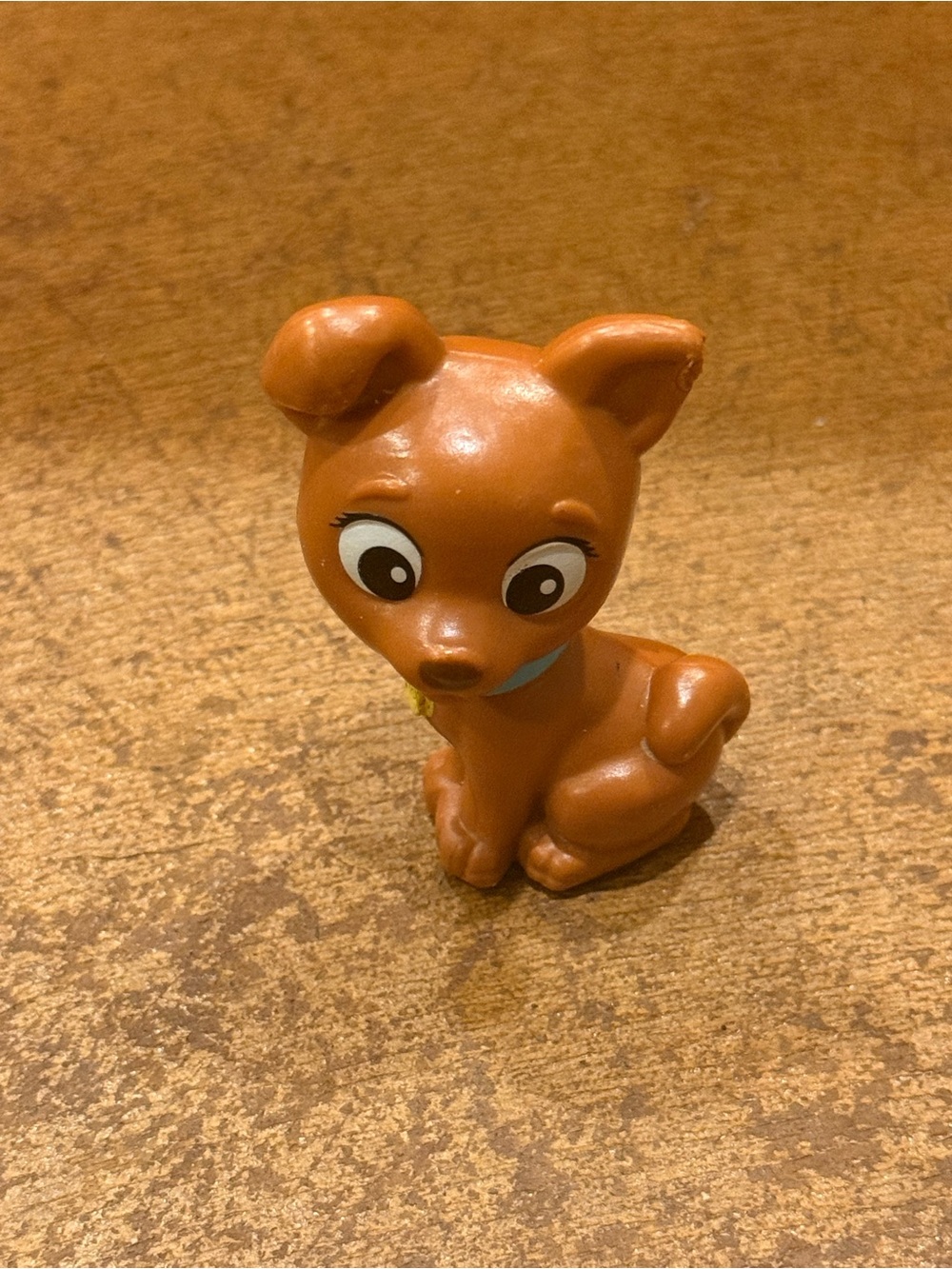Barbie Doll Pets Brown Puppy Dog Sitting With Blue Collar Figure 3” Small Mini